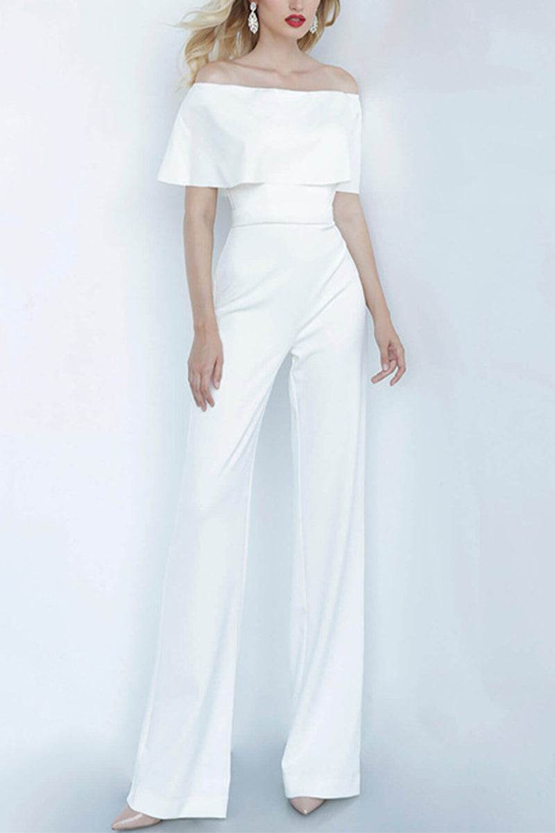 Off The Shoulder Floor Length Chiffon Wedding Jumpsuit 673296288607 - COCOMELODY